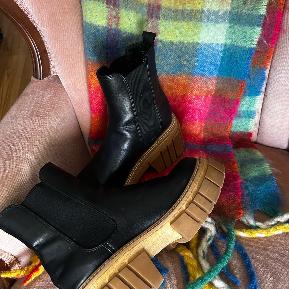 Steve Madden Black Boots with Tan Lug Soles